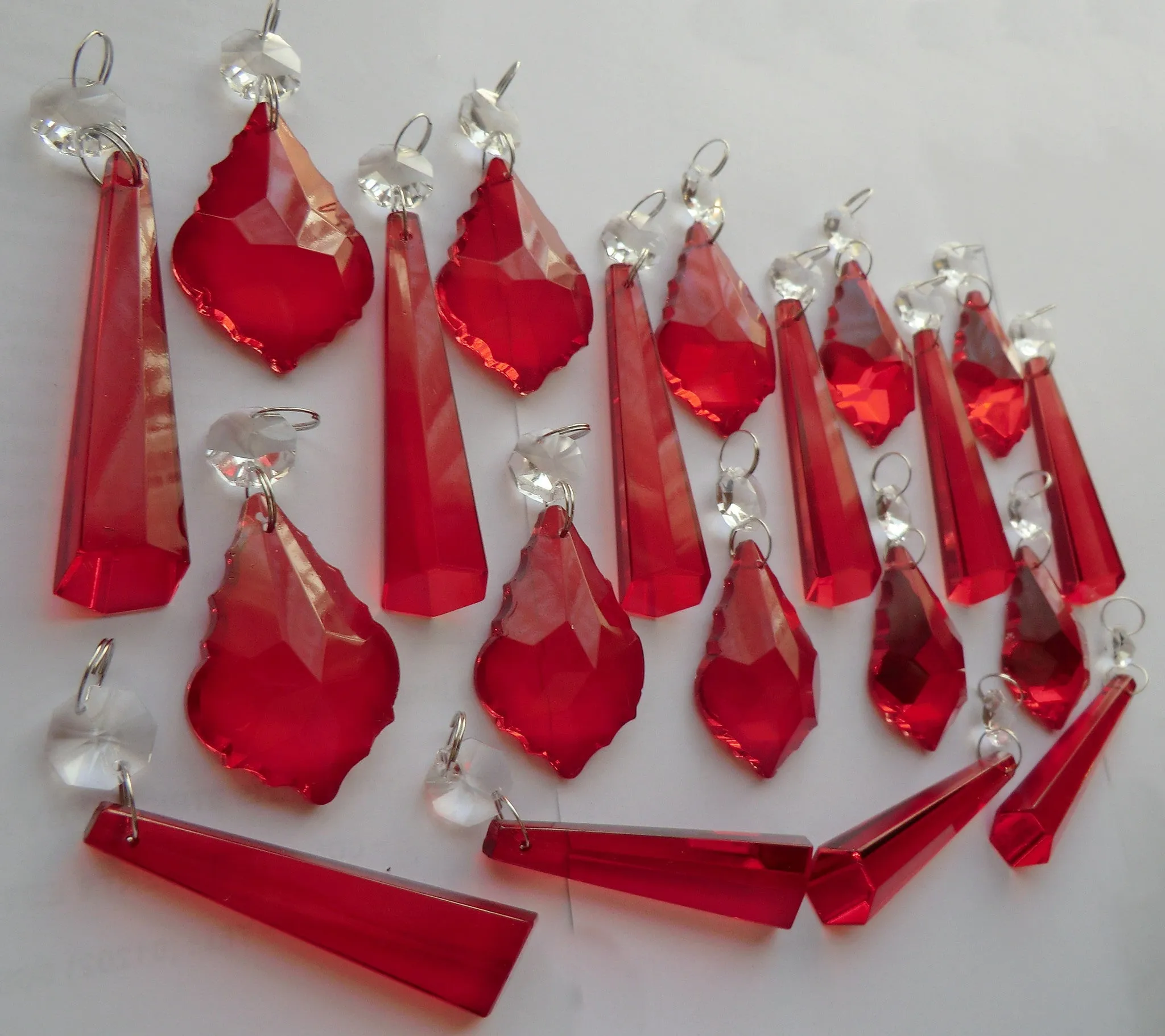 20 Red Chandelier Drops Beads Droplets Cut Glass Crystals Prisms Lamp Light Parts