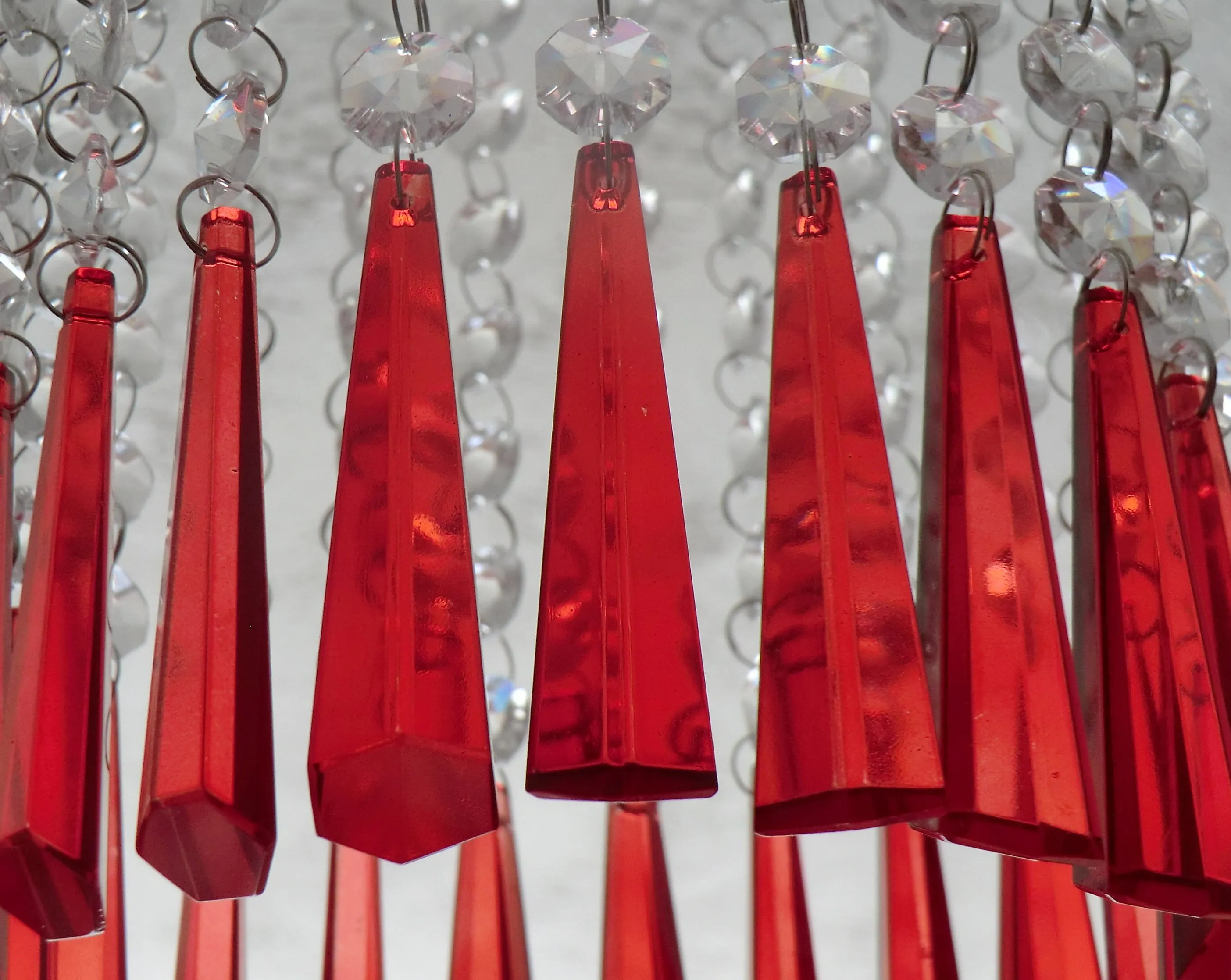 20 Red Chandelier Drops Beads Droplets Cut Glass Crystals Prisms Lamp Light Parts