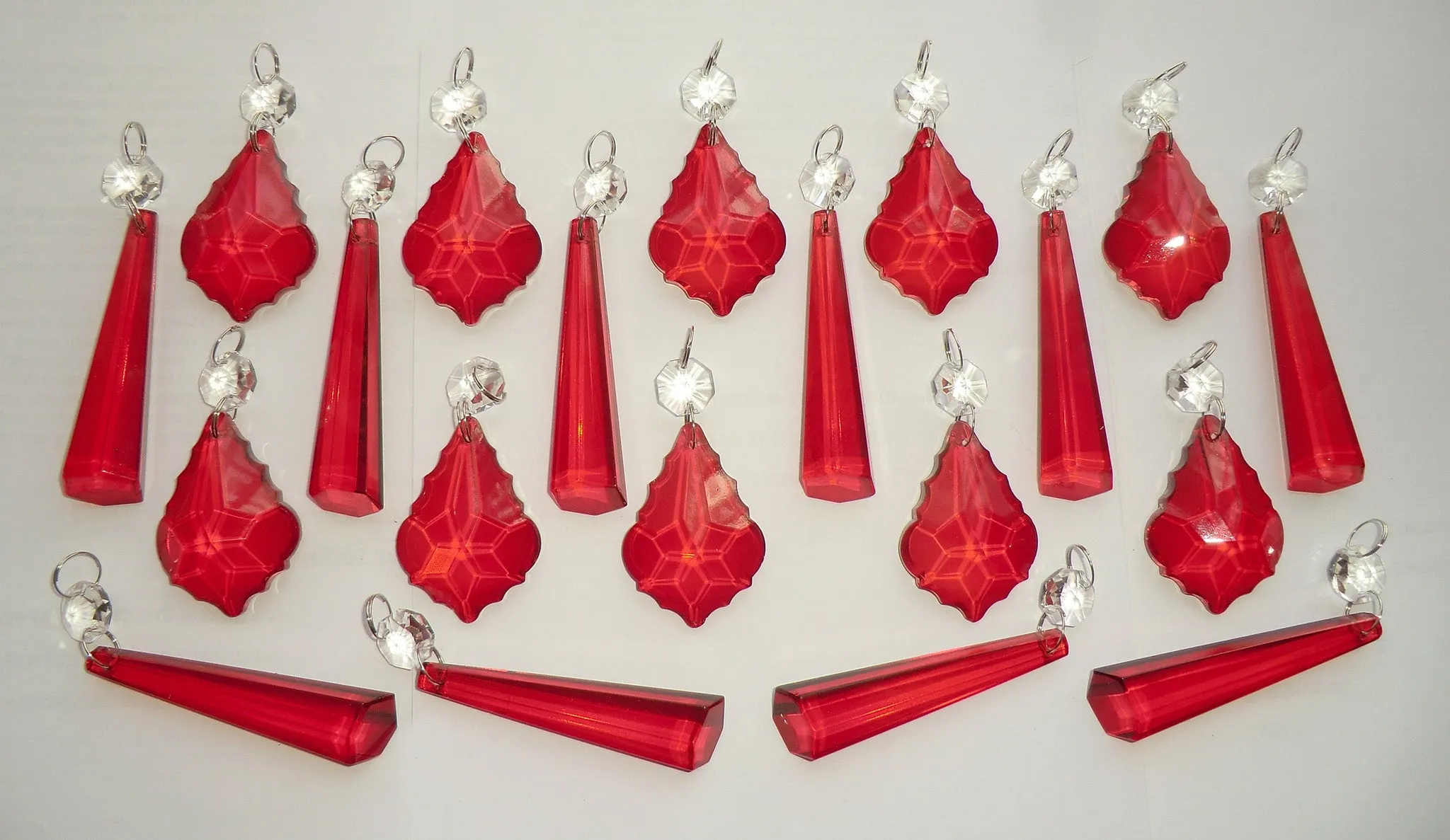 20 Red Chandelier Drops Beads Droplets Cut Glass Crystals Prisms Lamp Light Parts