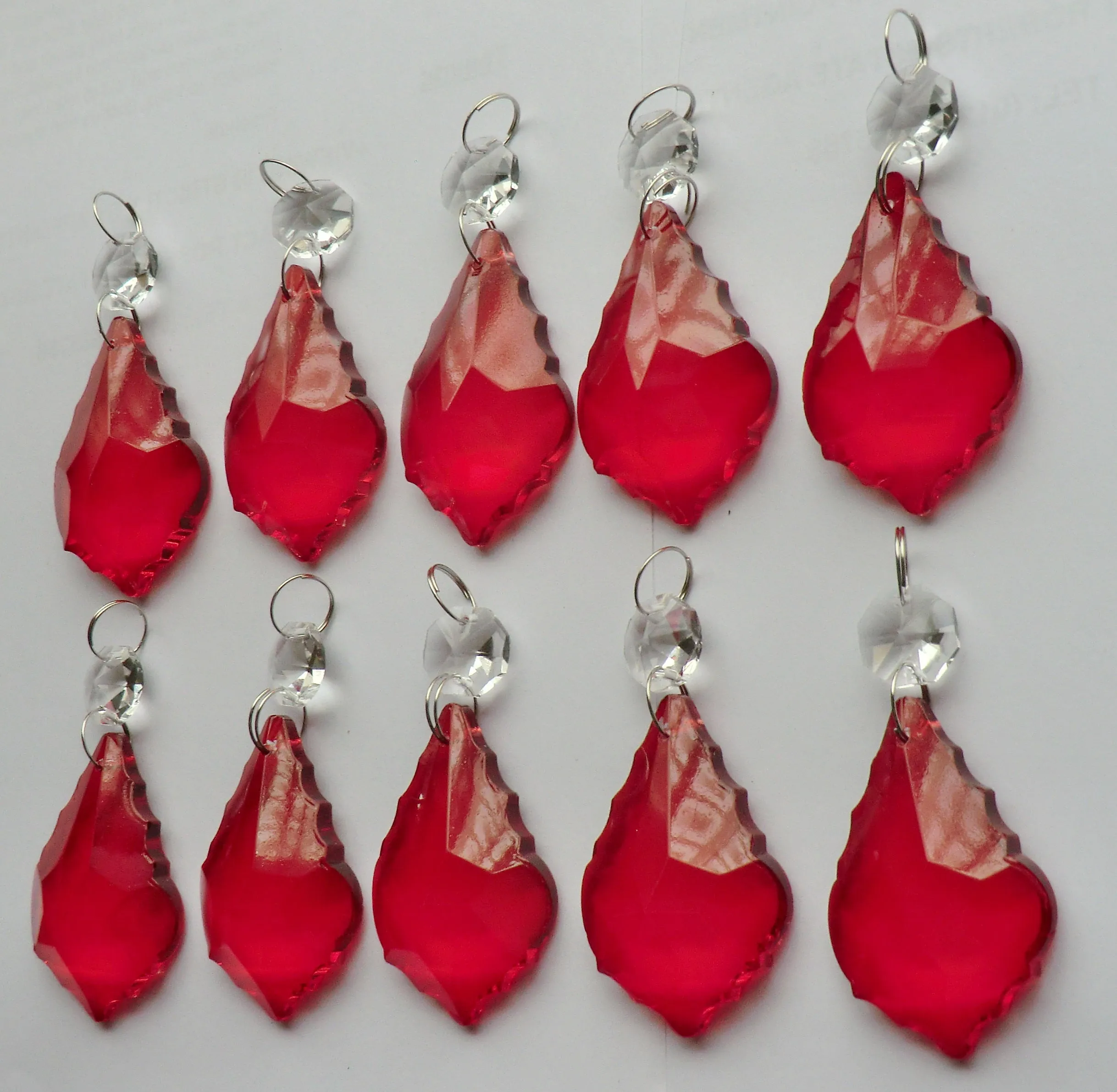 20 Red Chandelier Drops Beads Droplets Cut Glass Crystals Prisms Lamp Light Parts