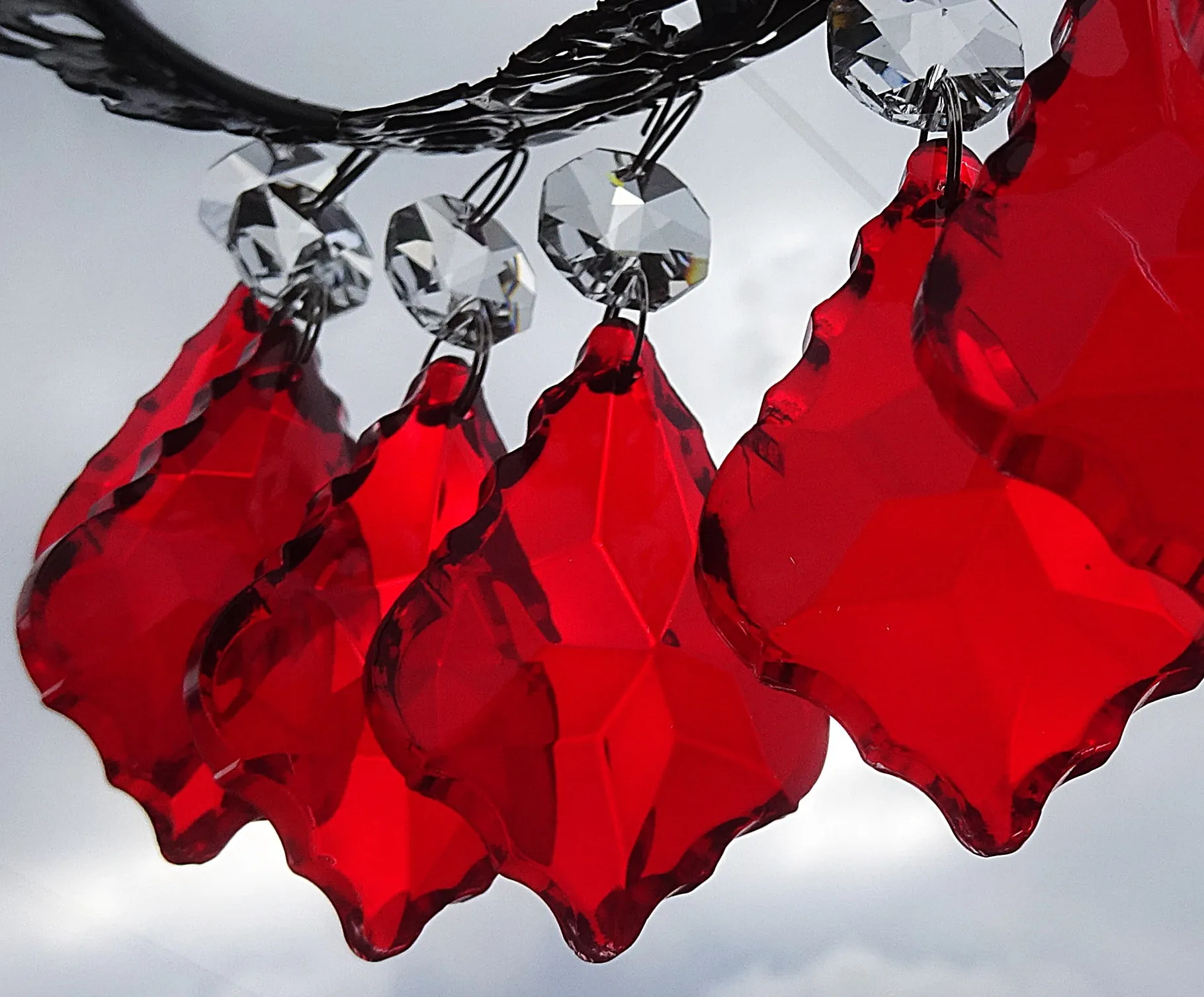 20 Red Chandelier Drops Beads Droplets Cut Glass Crystals Prisms Lamp Light Parts