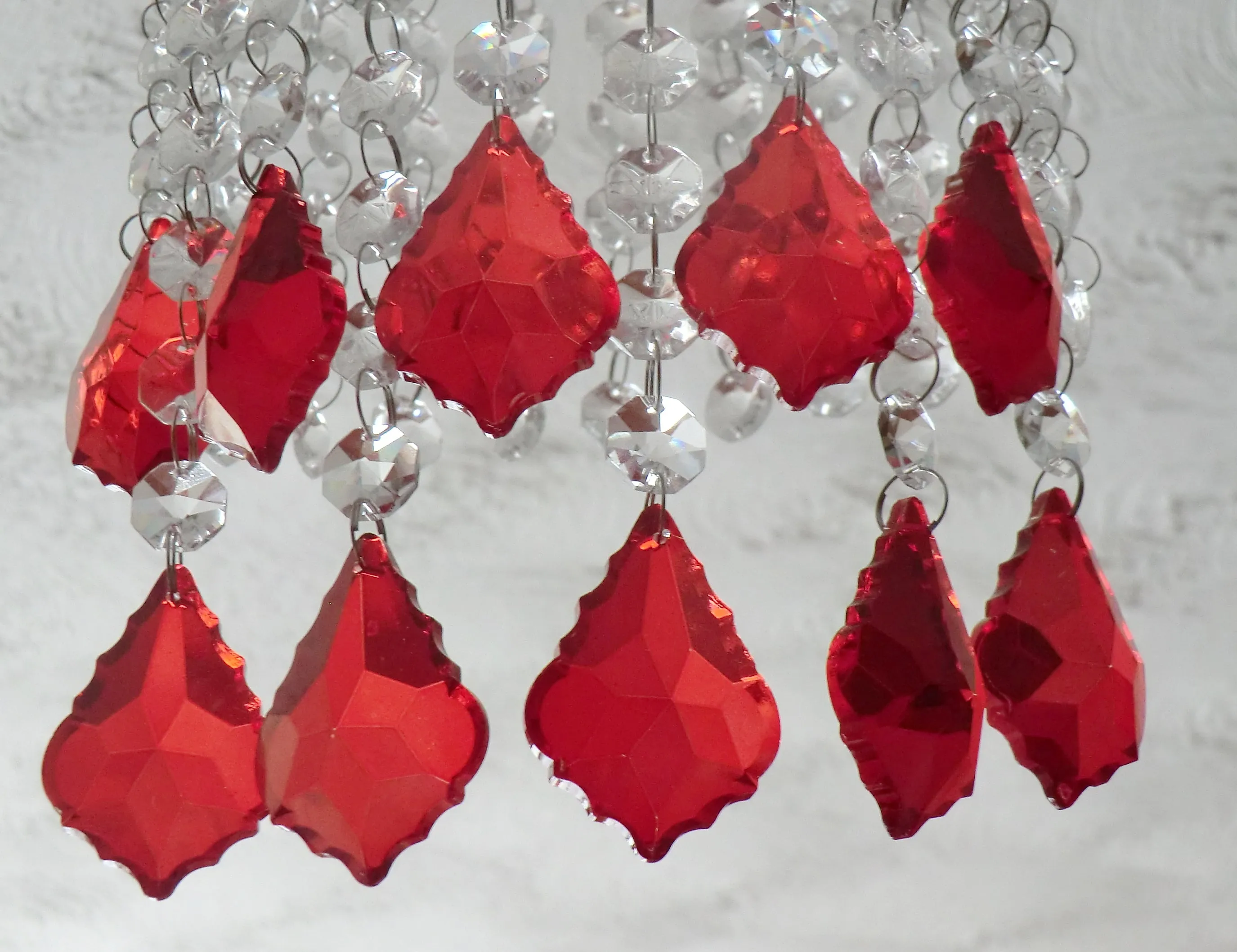 20 Red Chandelier Drops Beads Droplets Cut Glass Crystals Prisms Lamp Light Parts