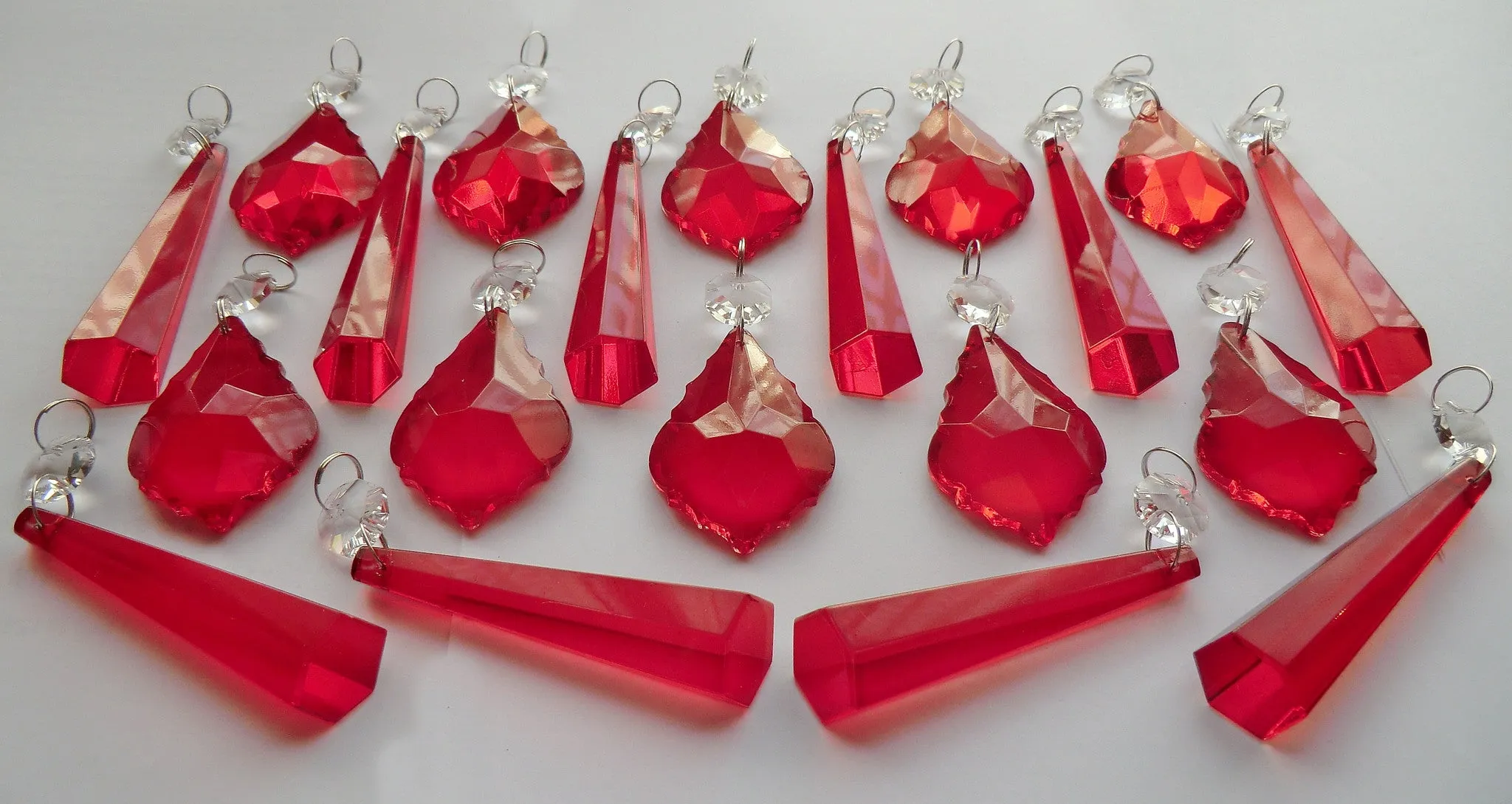 20 Red Chandelier Drops Beads Droplets Cut Glass Crystals Prisms Lamp Light Parts