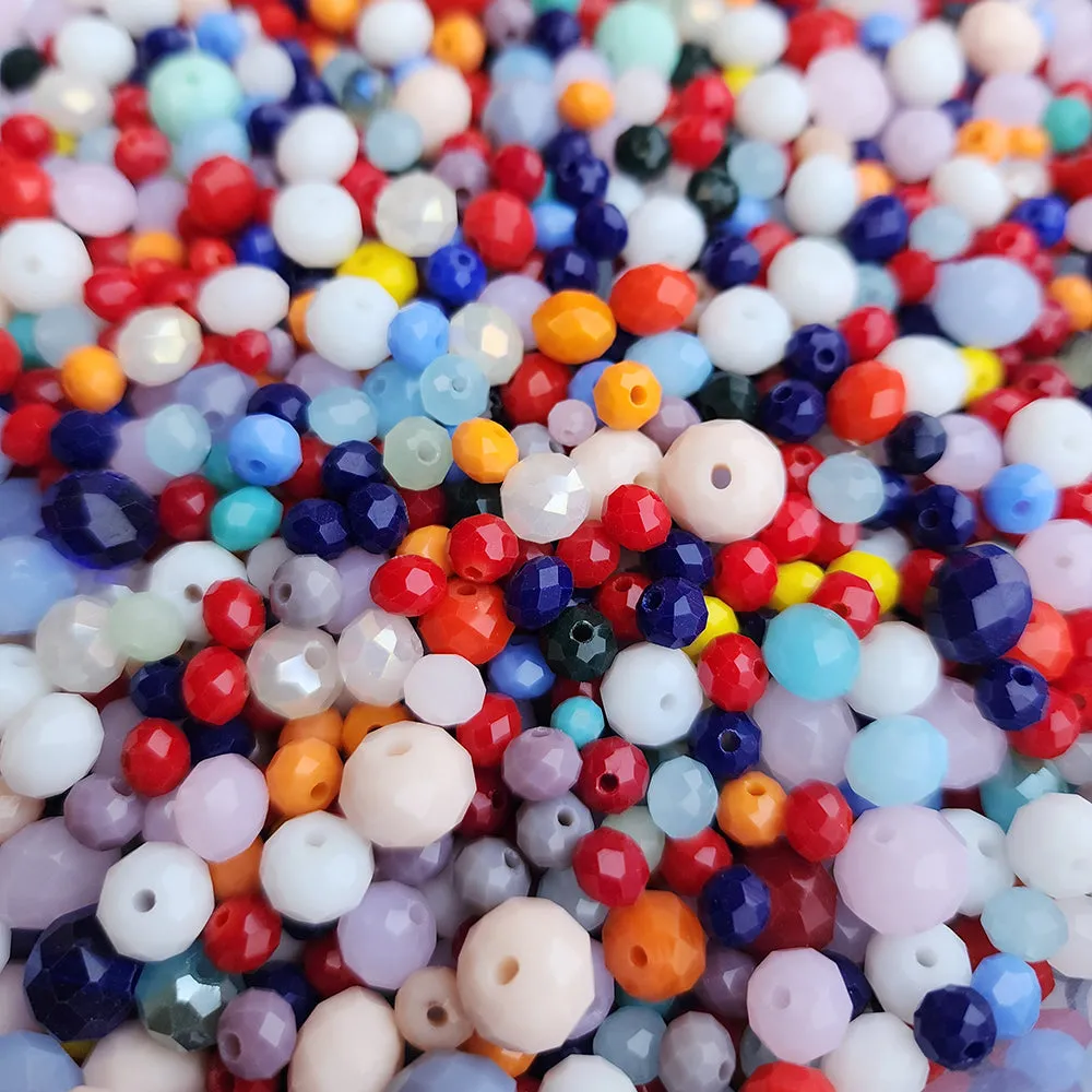 200 PIECES PACK' Multi color shade, OPAQUE Rondelle Faceted Crystal Mix, glass beads, Size mostly in size about 3-10 MM