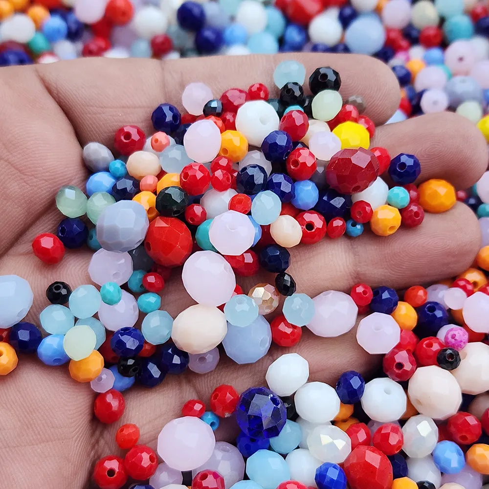 200 PIECES PACK' Multi color shade, OPAQUE Rondelle Faceted Crystal Mix, glass beads, Size mostly in size about 3-10 MM