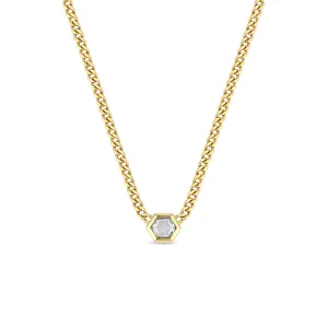 2.71 ctw Rose Cut Hexagon Diamond on Medium Curb Chain Necklace