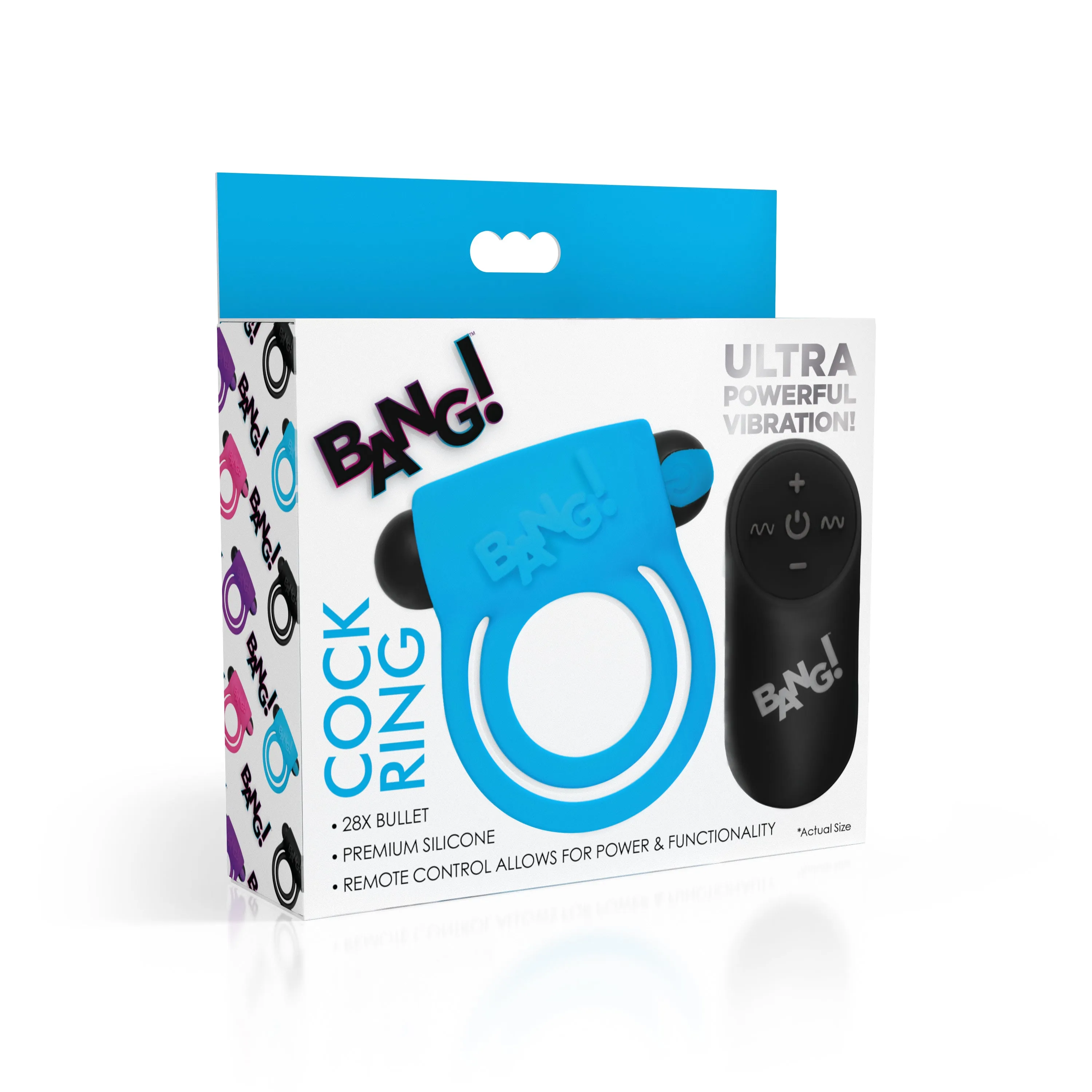 28X Remote Control Vibrating Cock Ring & Bullet - Blue