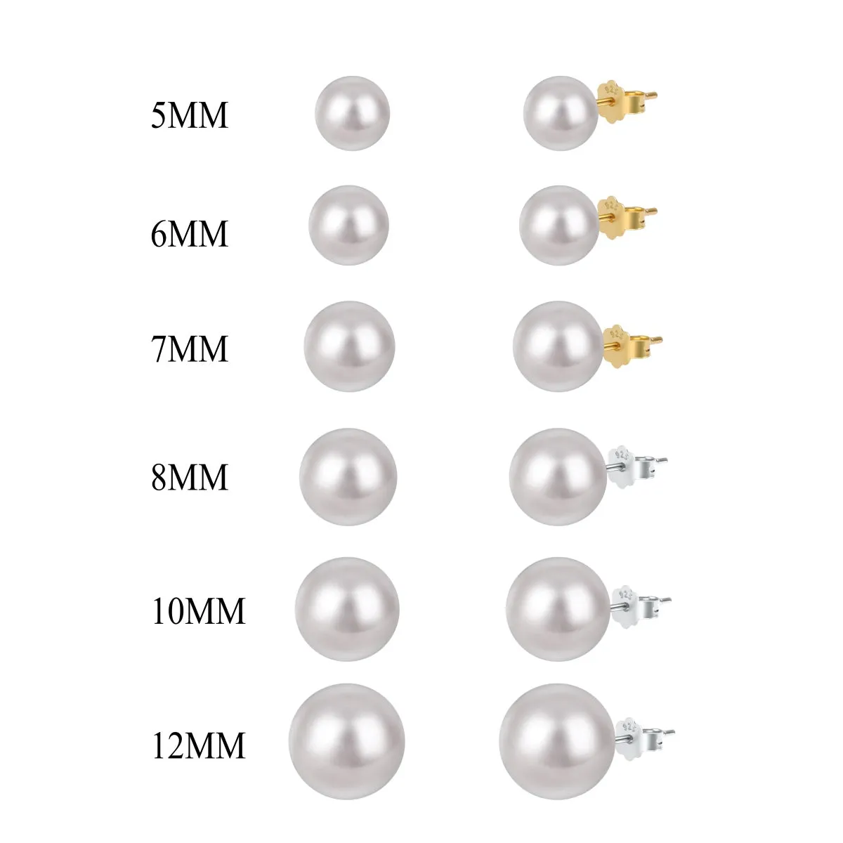 5mm/6mm/7mm/12mm Classic Pearl Studs Earrings