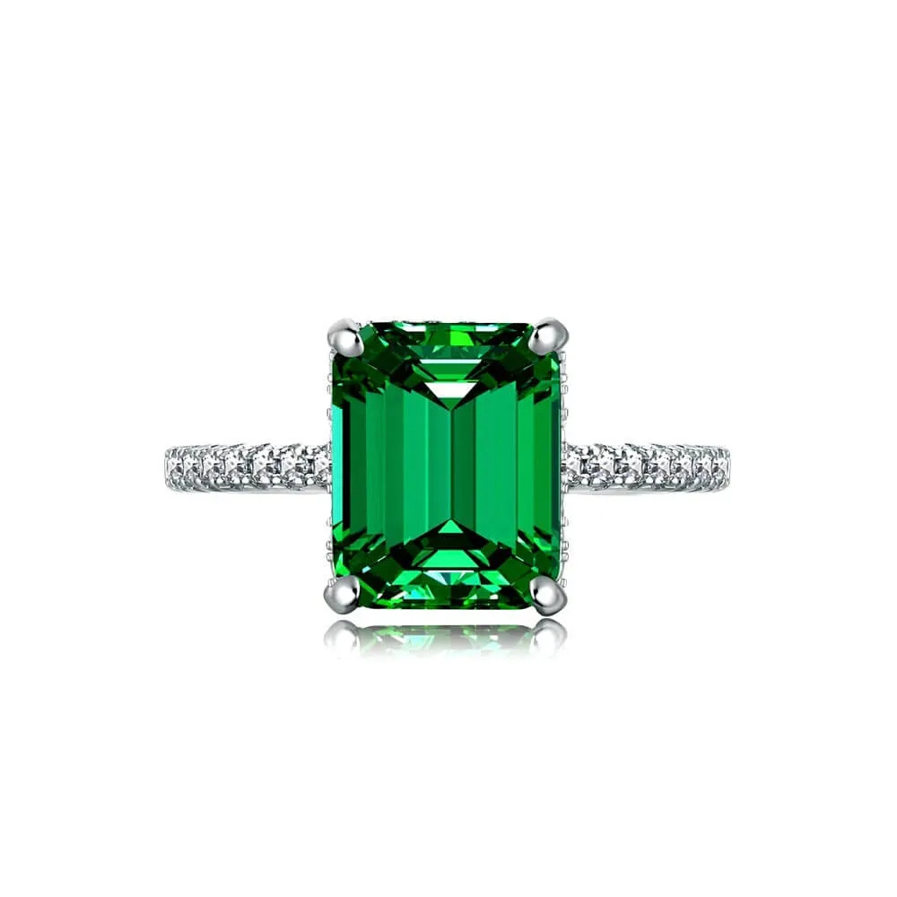 925 Silver Square Emerald White CZ Diamond Surround