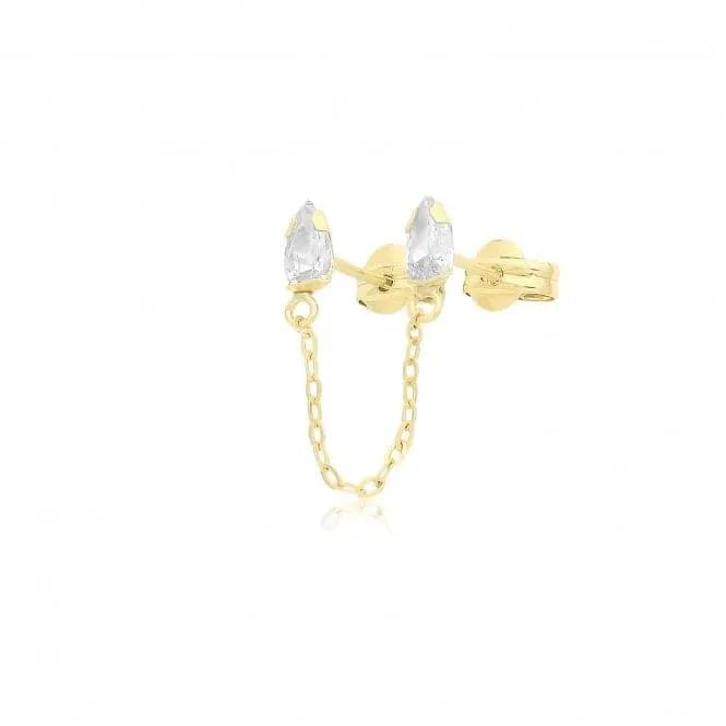 9ct Yellow Gold Zirconia Studs With Connecting Chain ES745