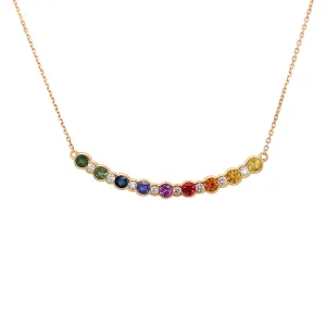 9K Yellow Gold Multicolour Sapphire and Diamond Bar Necklace