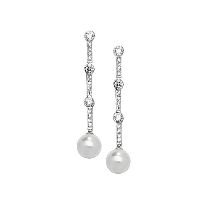 Acotis Silver Drop Earrings Zirconia & Pearl Rhodium Plated G51147