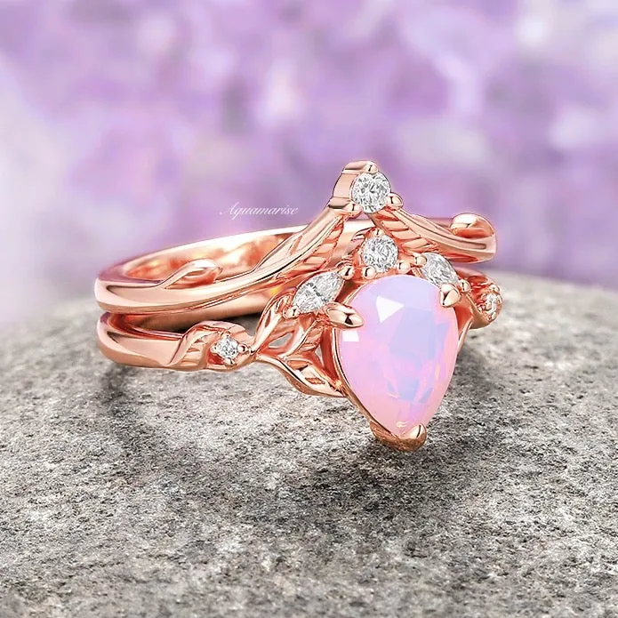 Airee Opalescent Pink Sapphire Engagement Ring Set- 14K Rose Gold Vermeil