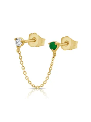 Alex Double Stud Emerald Chain Earring 14K