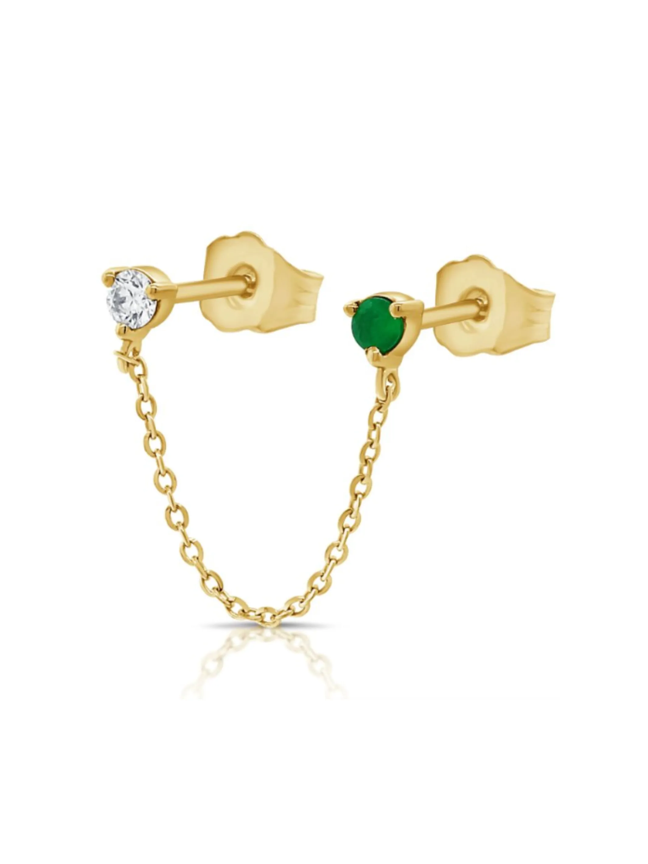 Alex Double Stud Emerald Chain Earring 14K