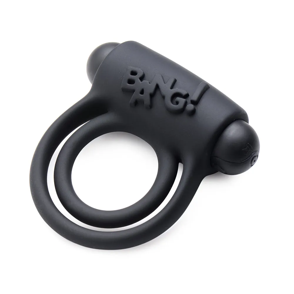 BANG! Silicone Cock Ring & Bullet with Remote Control Black