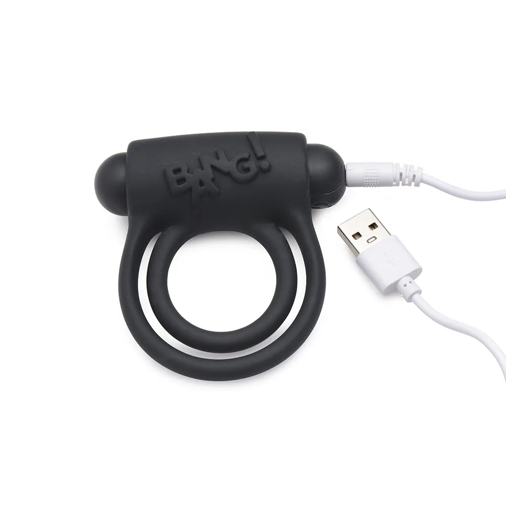 BANG! Silicone Cock Ring & Bullet with Remote Control Black