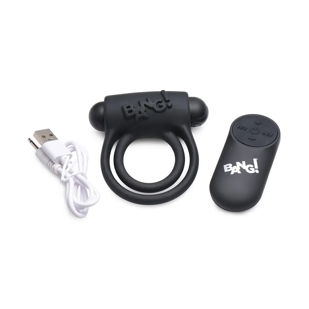 BANG! Silicone Cock Ring & Bullet with Remote Control Black