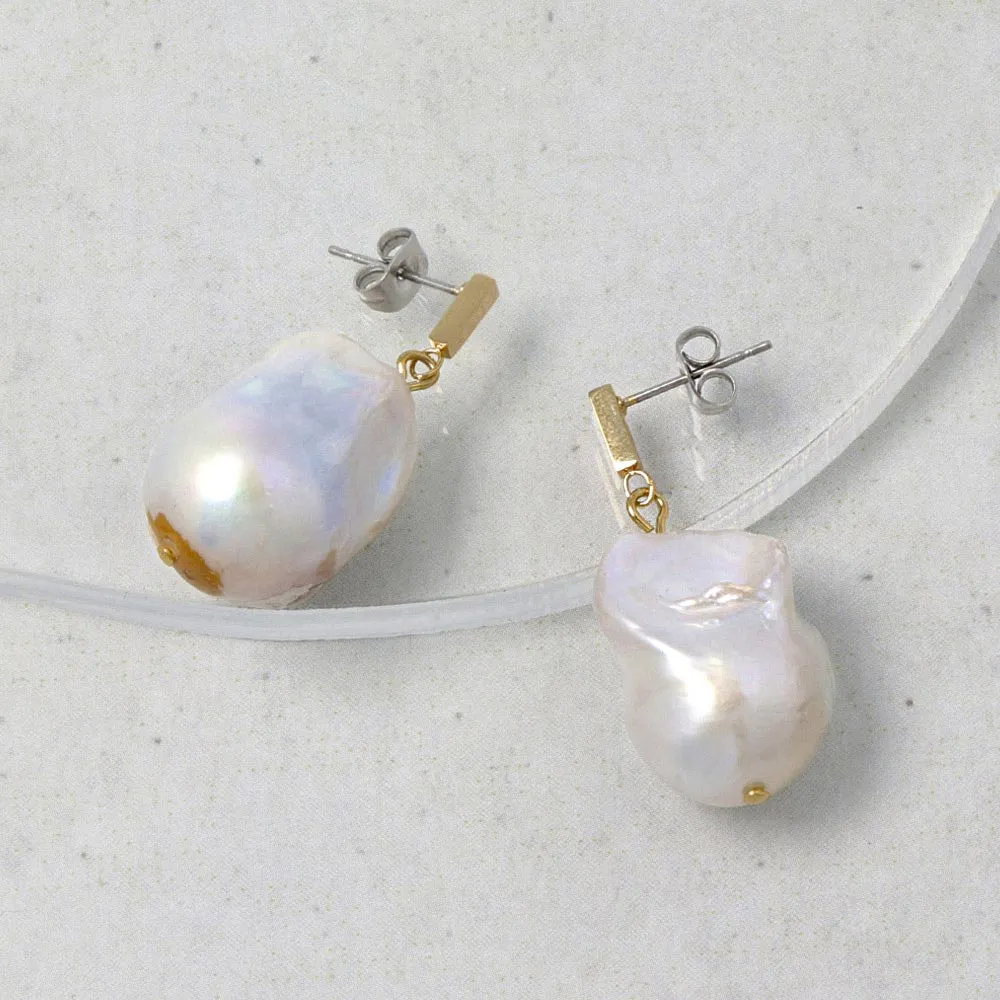 Baroque Pearl Drop Gold Tone Earrings