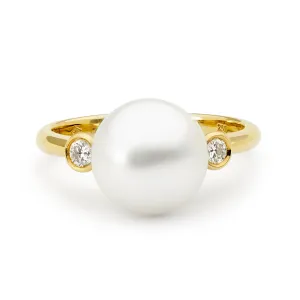 Bezel Set South Sea Pearl & Diamond Ring