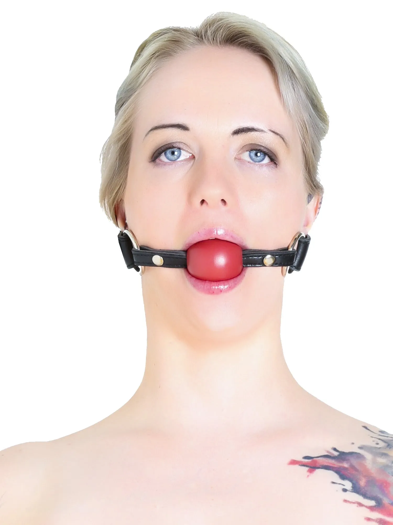 Black Leather Gag with Red Ball