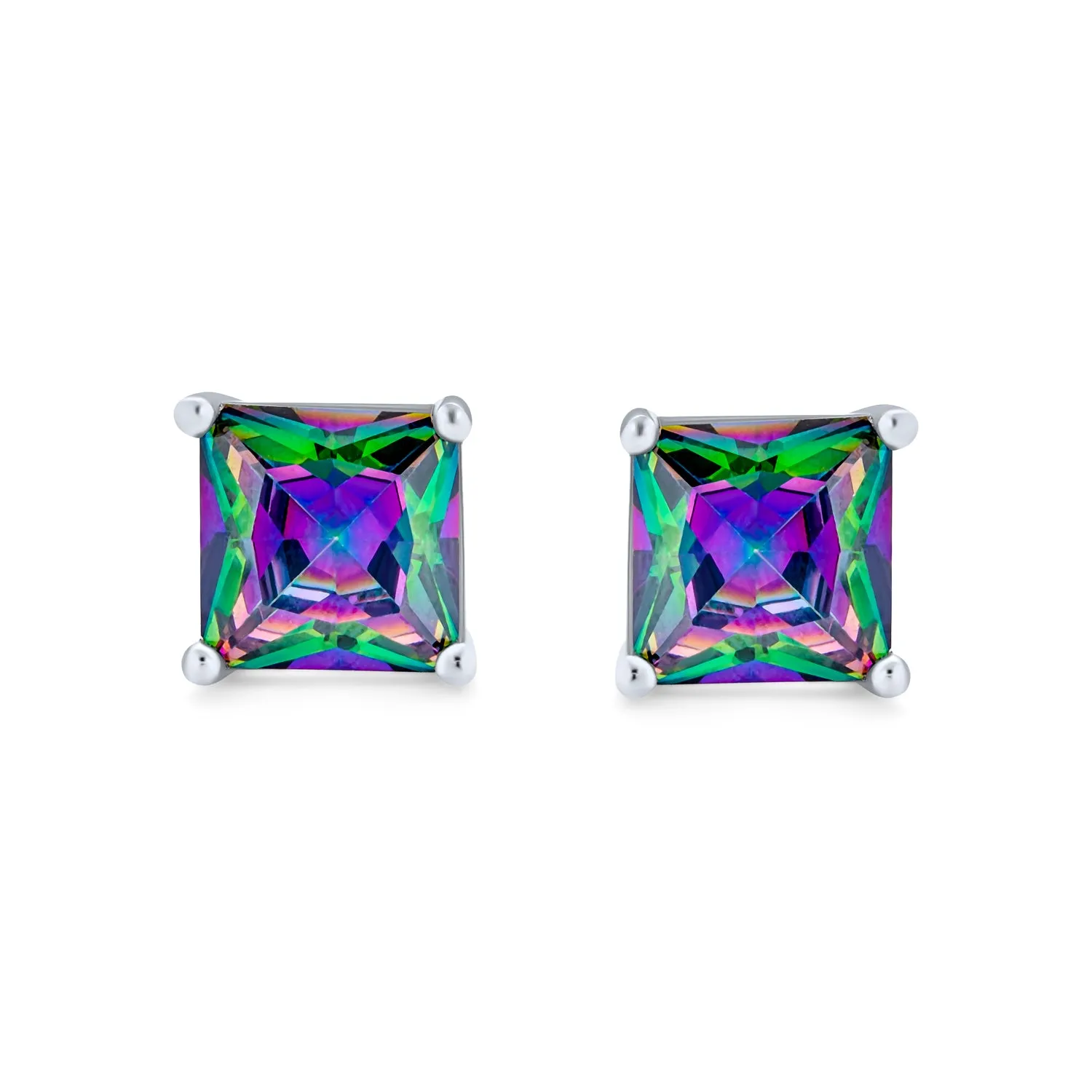 Black Mystic Solitaire CZ Stud Earrings Sterling Silver Screw Back