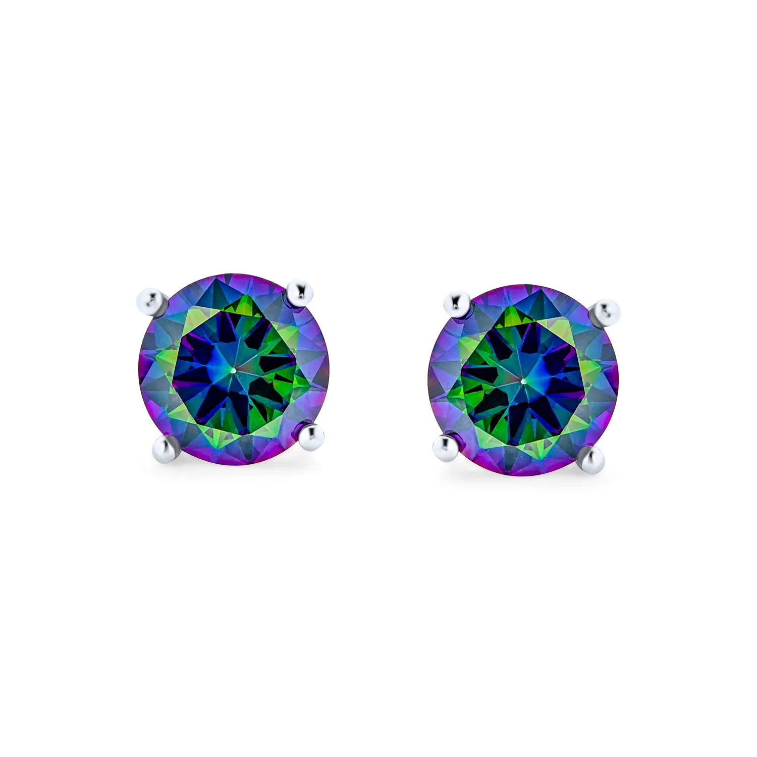 Black Mystic Solitaire CZ Stud Earrings Sterling Silver Screw Back