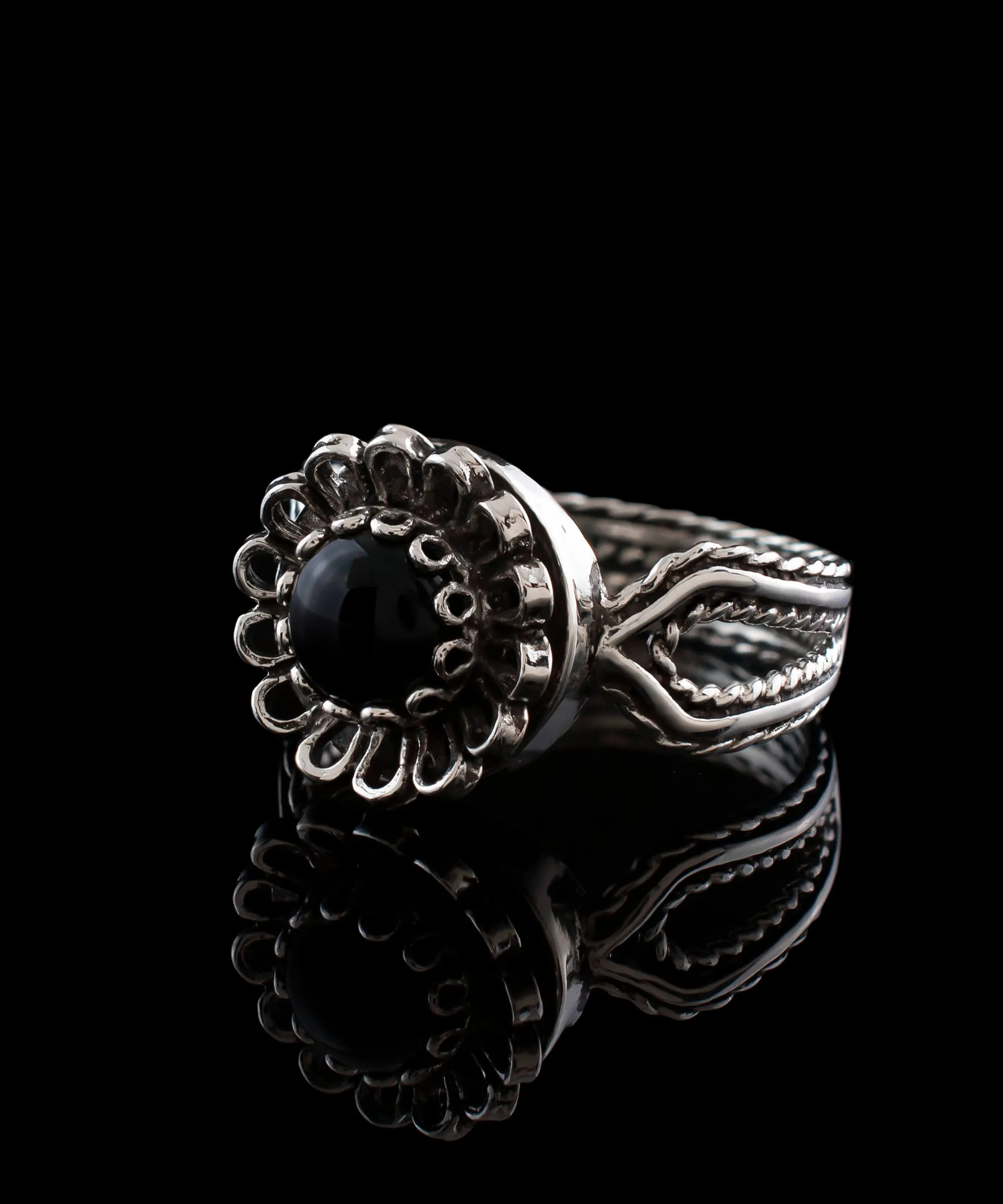 Black Onyx Gemstone Sterling Silver Women Cocktail Ring