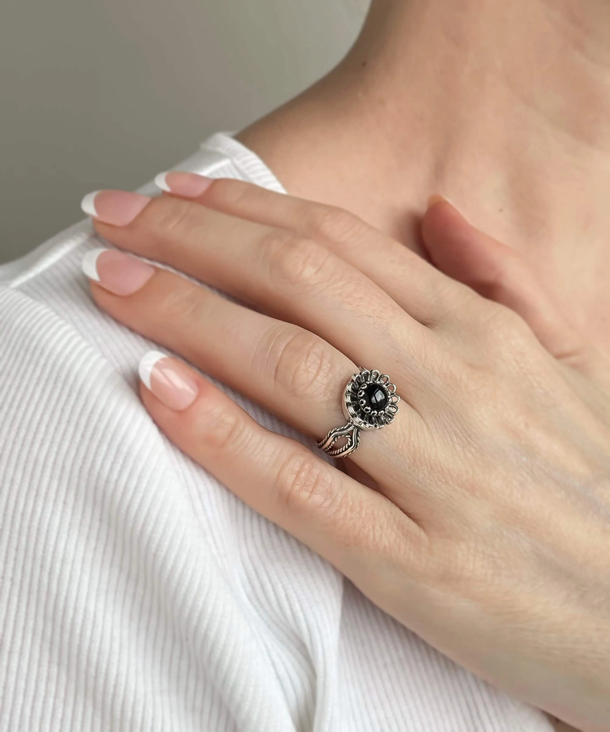 Black Onyx Gemstone Sterling Silver Women Cocktail Ring