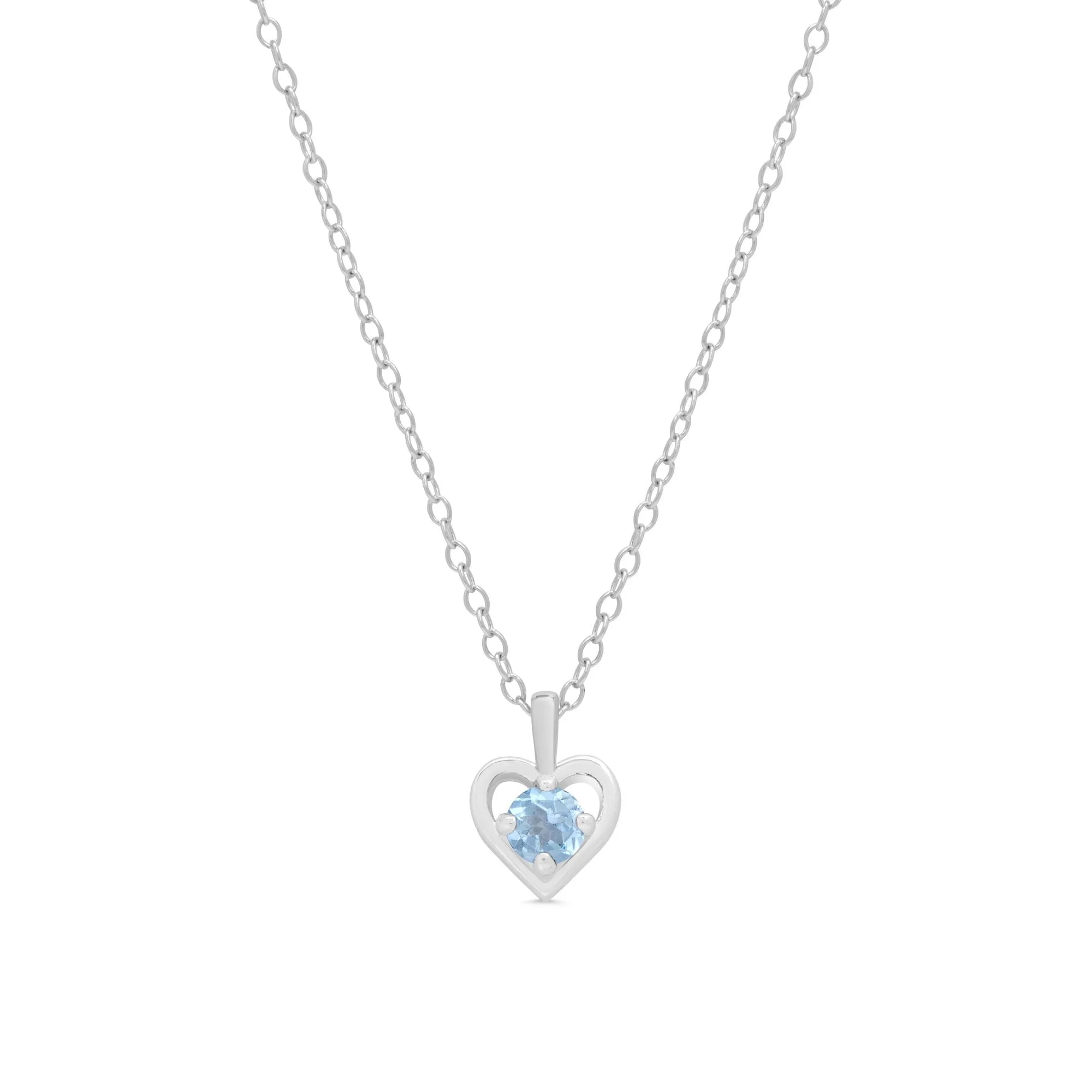 Blue CZ Heart Pendant in Sterling Silver