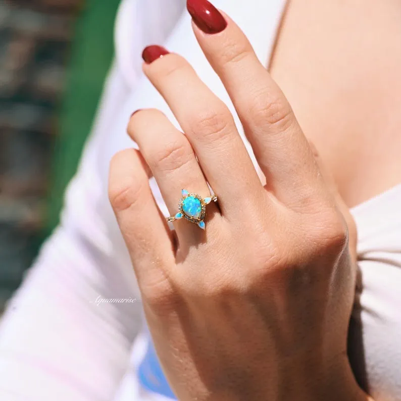 Blue Fire Opal Engagement Ring- 14K Yellow Gold Vermeil