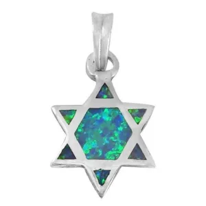 Blue Opal Star Of David Pendant