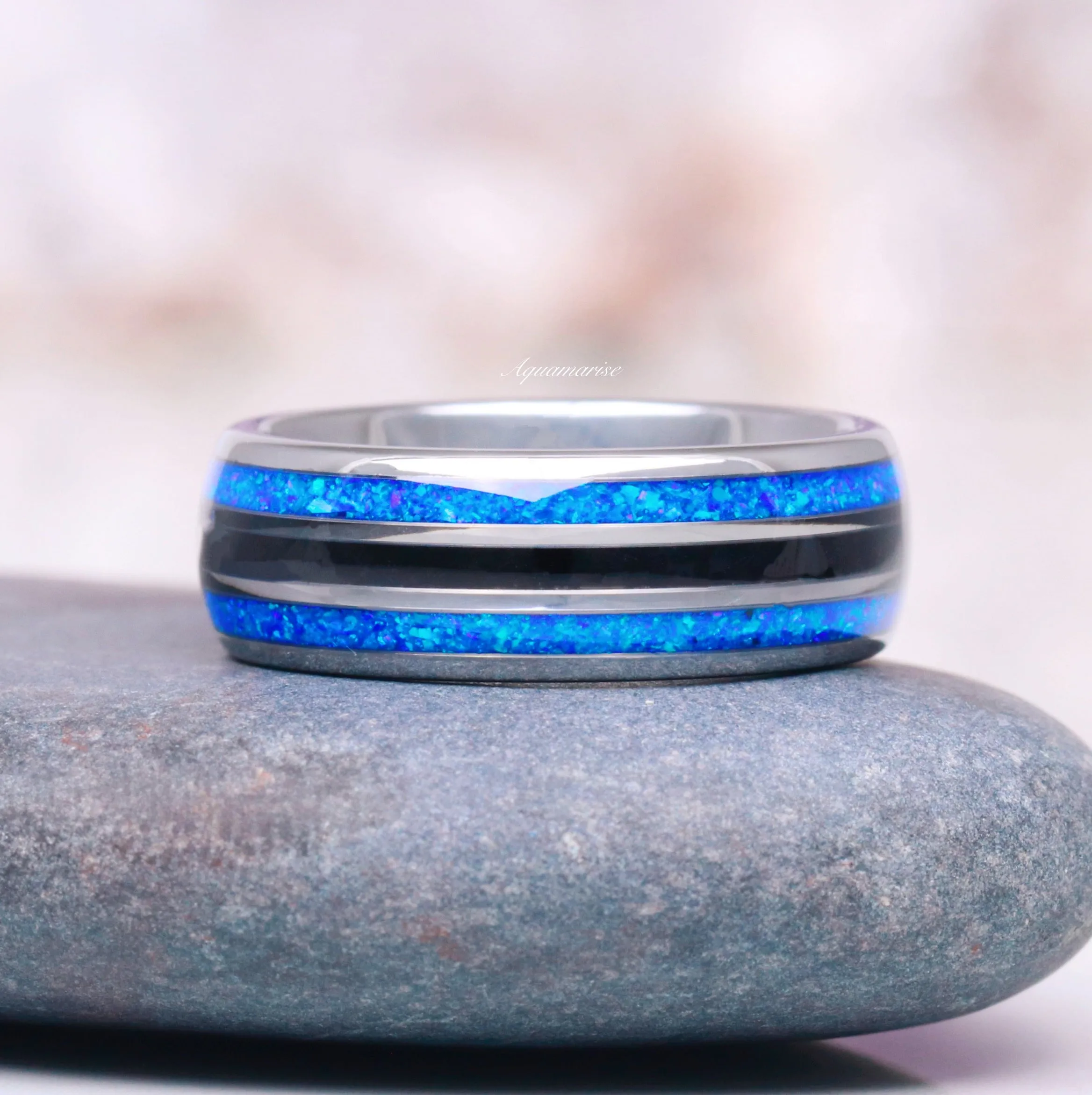 Blue Sapphire & Fire Opal Couples Ring