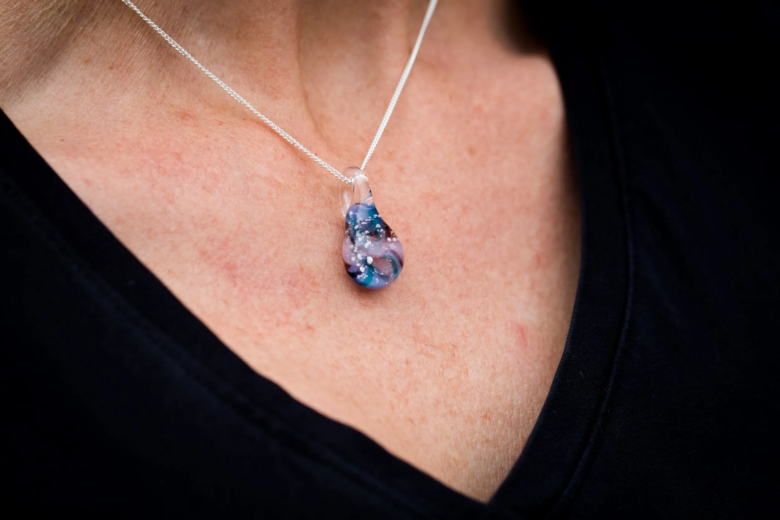 Blue Swirl Pendant with Cremation Ash