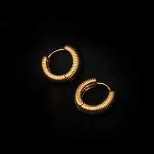 Bold Ribbed Gold-Plated Hoop Earrings jlt11741