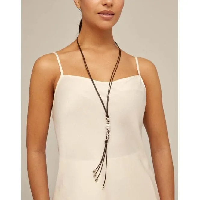 Bond White Leather Pearl Shell Necklace