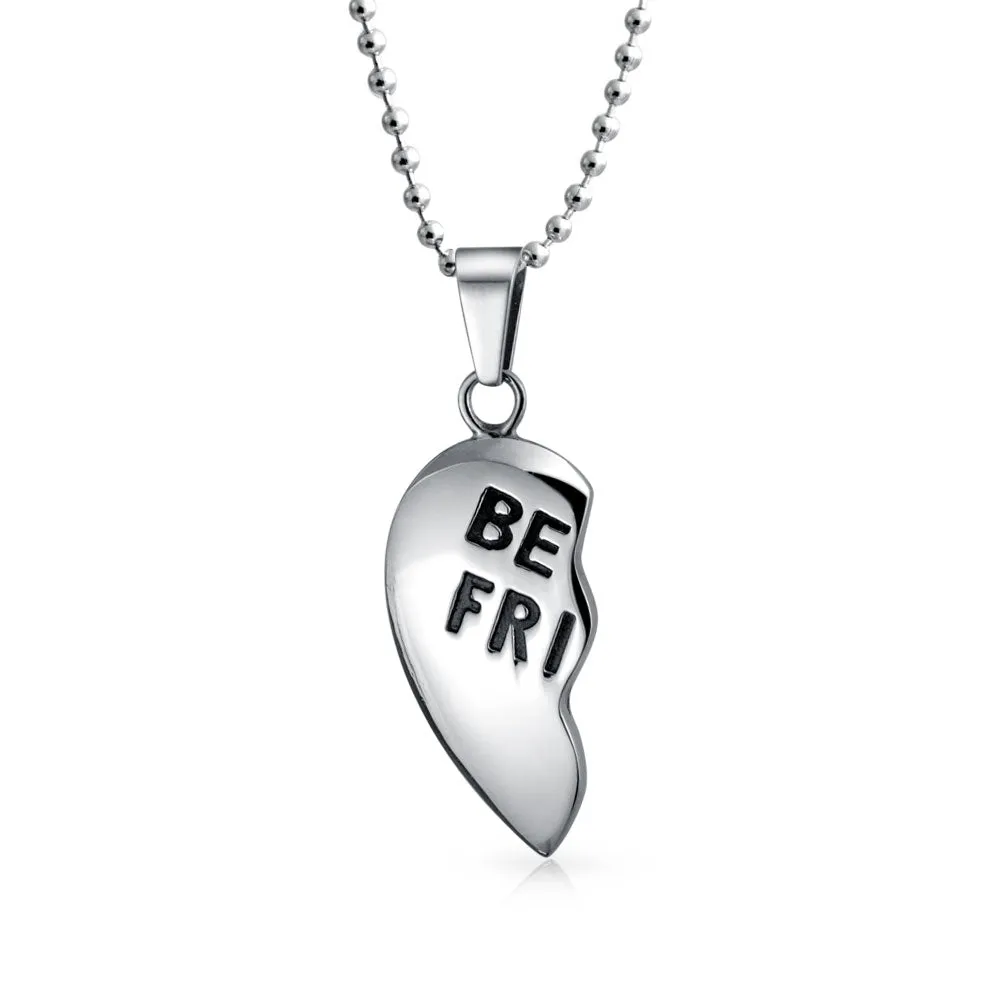 Break Apart Heart Pendant Necklace for BFF - Silver Tone Stainless Steel