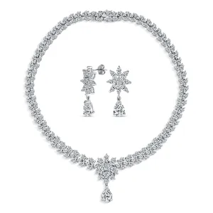 Bridal Jewelry Set Art Deco Marquise Leaf CZ Choker Necklace & Earrings Wedding