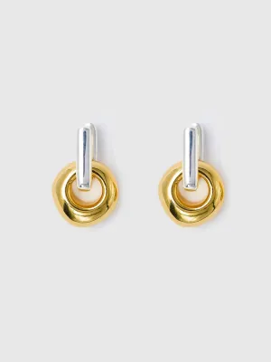 Brie Leon Mini Bloq With Pebble Earring in Gold