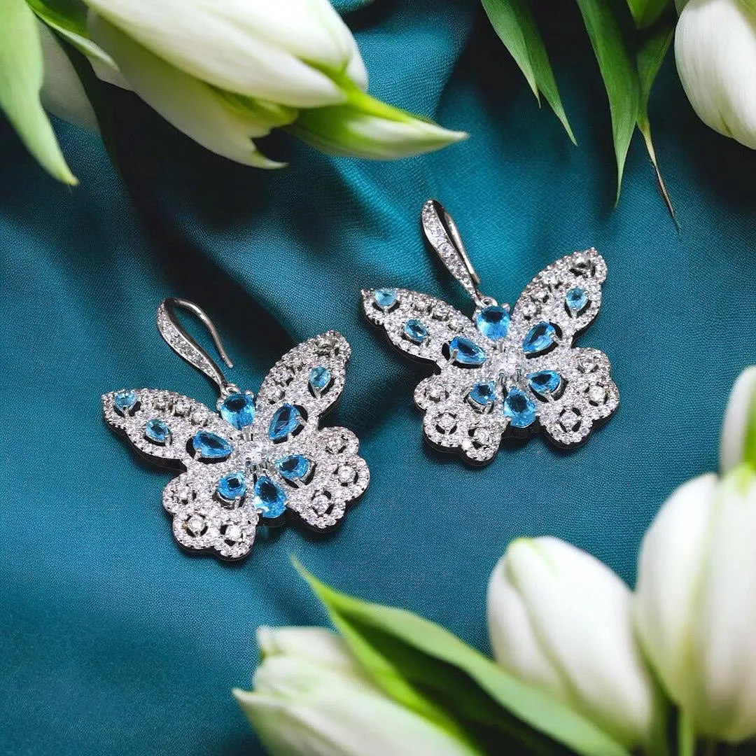 Butterfly Design CZ Silver Plated Indian Earrings Set Women