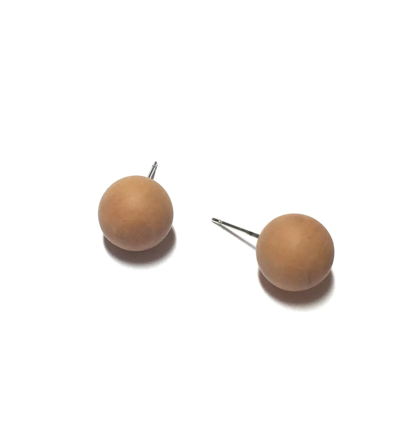 Camel Brown Matte Marbled Ball Stud Earrings