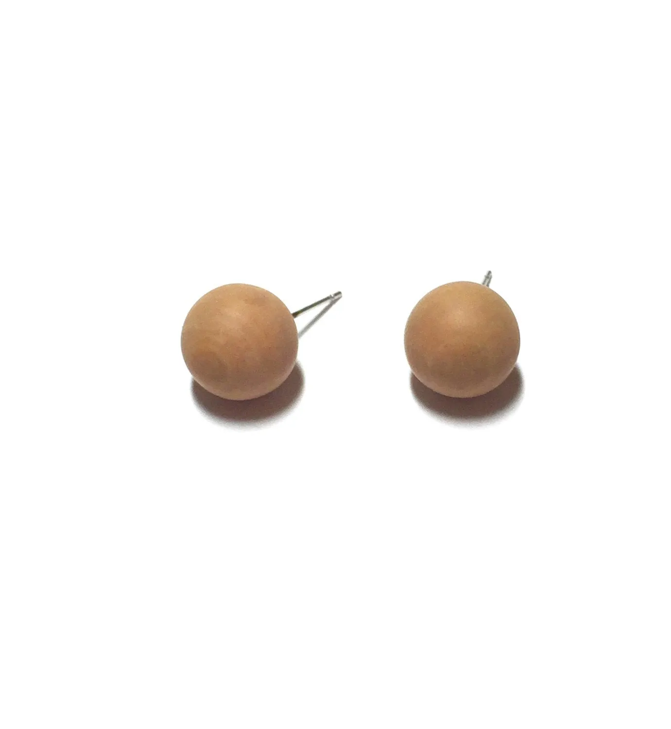 Camel Brown Matte Marbled Ball Stud Earrings