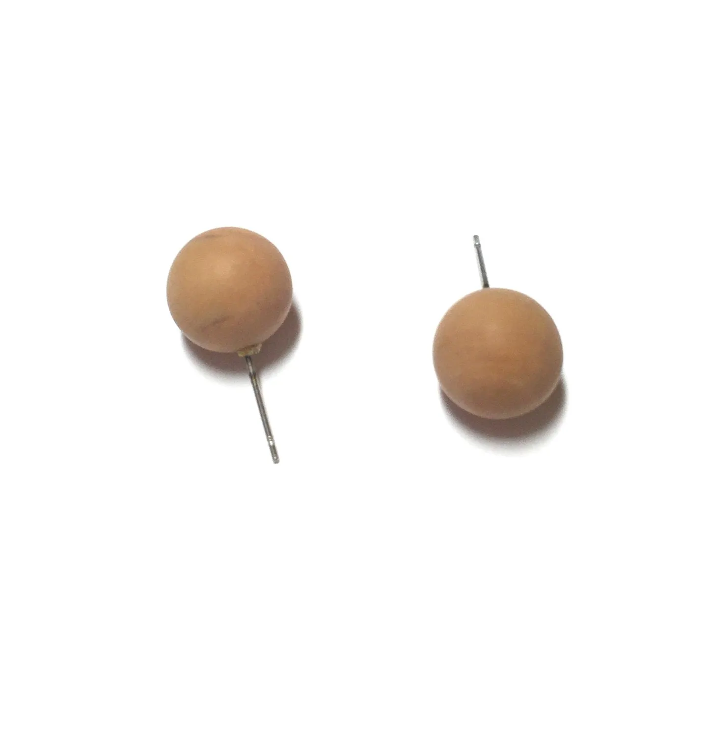 Camel Brown Matte Marbled Ball Stud Earrings