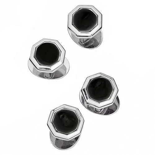 Classic Octagon Gemstone Sterling Silver Tuxedo Studs