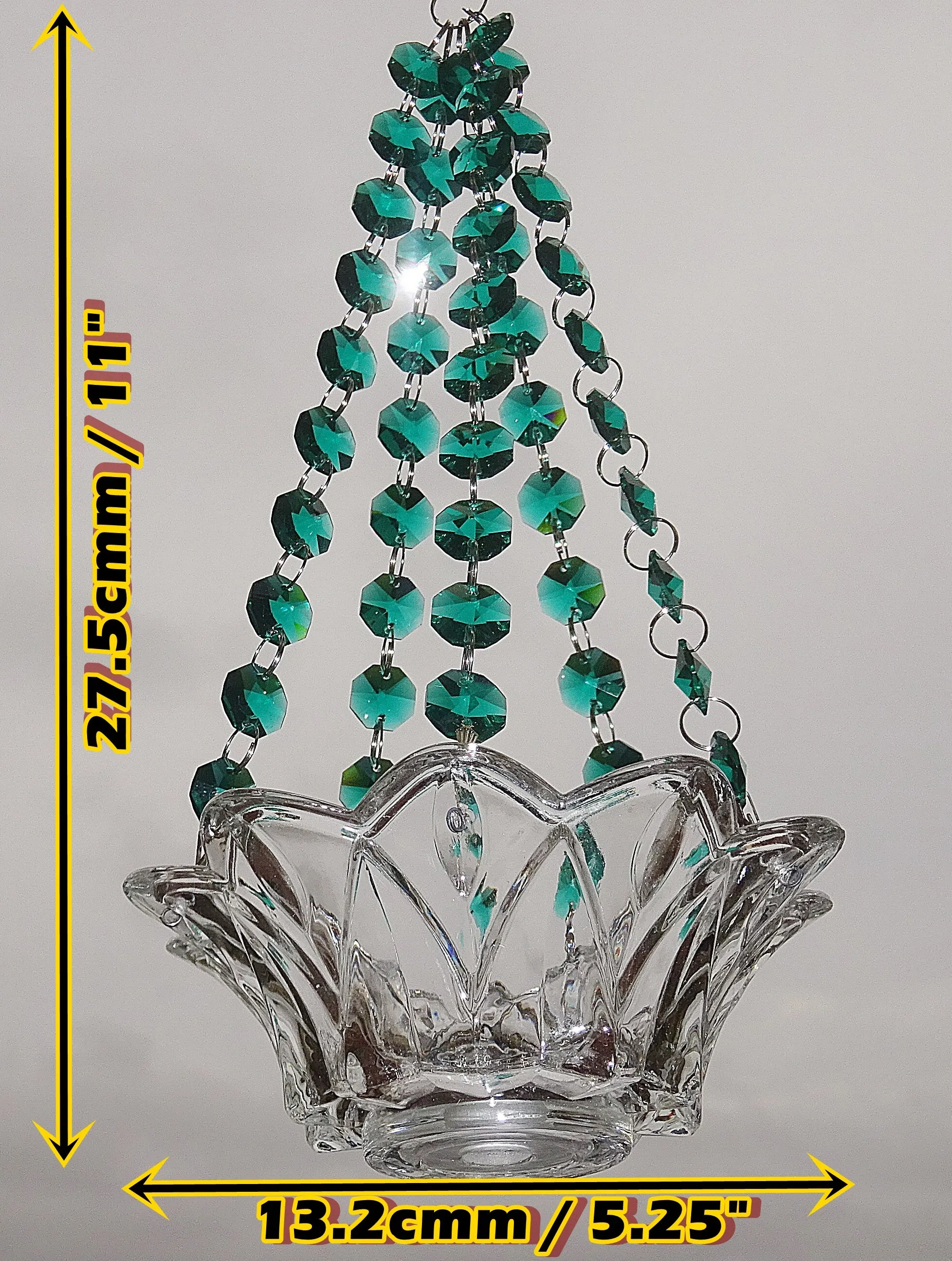 CLEARANCE Peacock Green Glass Chandelier Tea Light Candle Holder Wedding Event or Garden Feature