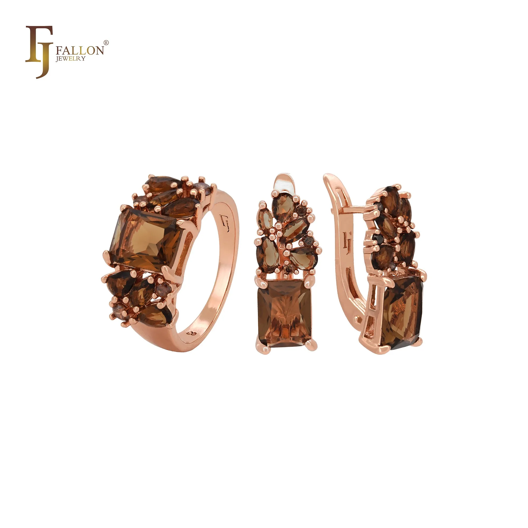 Cluster luxurious CZs colorful Rose Gold Jewelry Set with Rings