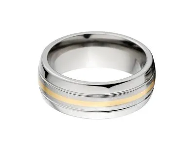 Cobalt Ring,14k Yellow Gold Inlay w/ polished and satin/brushed finish, Cobalt Wedding Band : COB-7HR2.5G11CG-B/P-14k Inlay