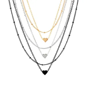 Colorful Heart-shaped Layered Necklace with Punk Geometric Chain