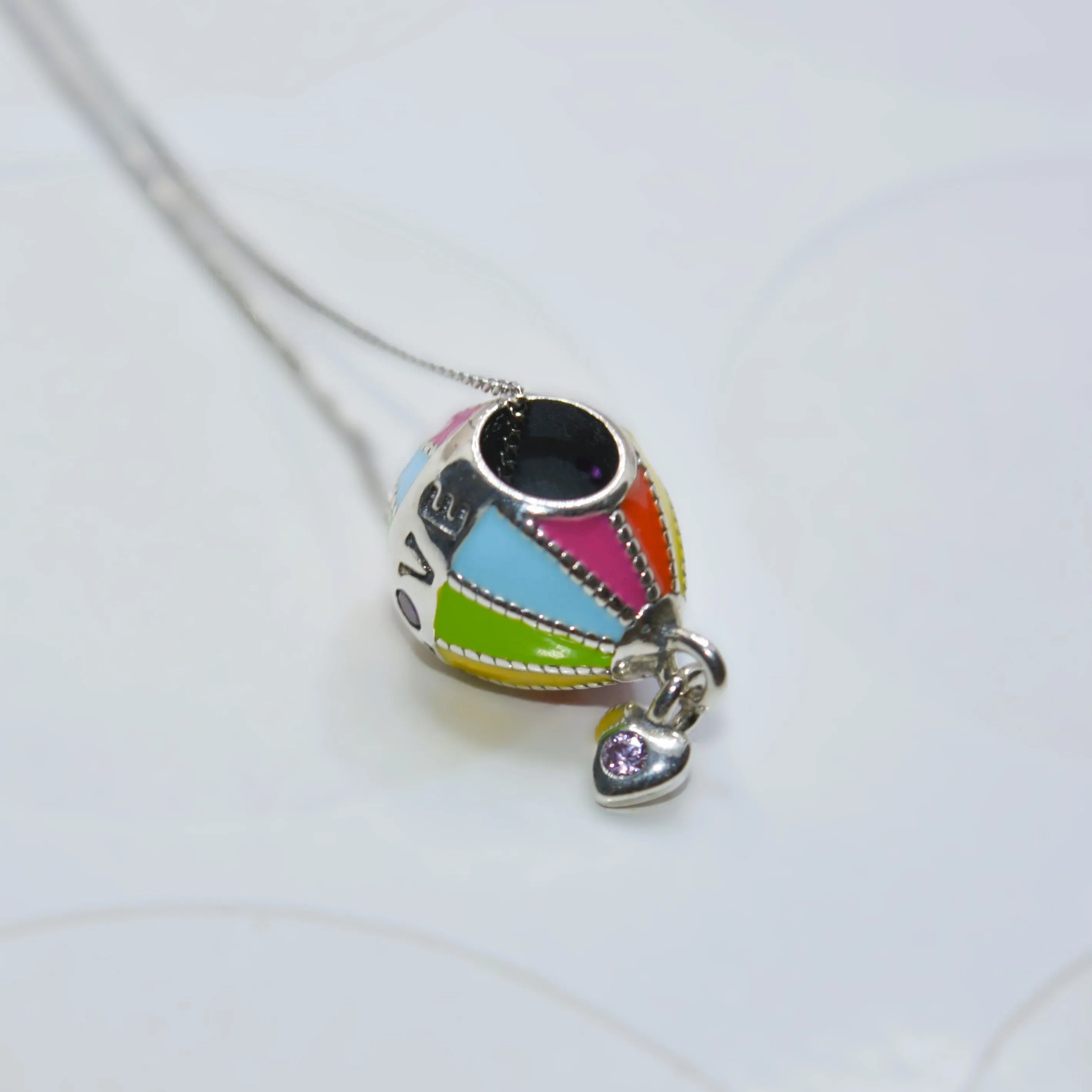 Colorful Hot Air Balloon Charm Pendant - 925 Silver Jewelry