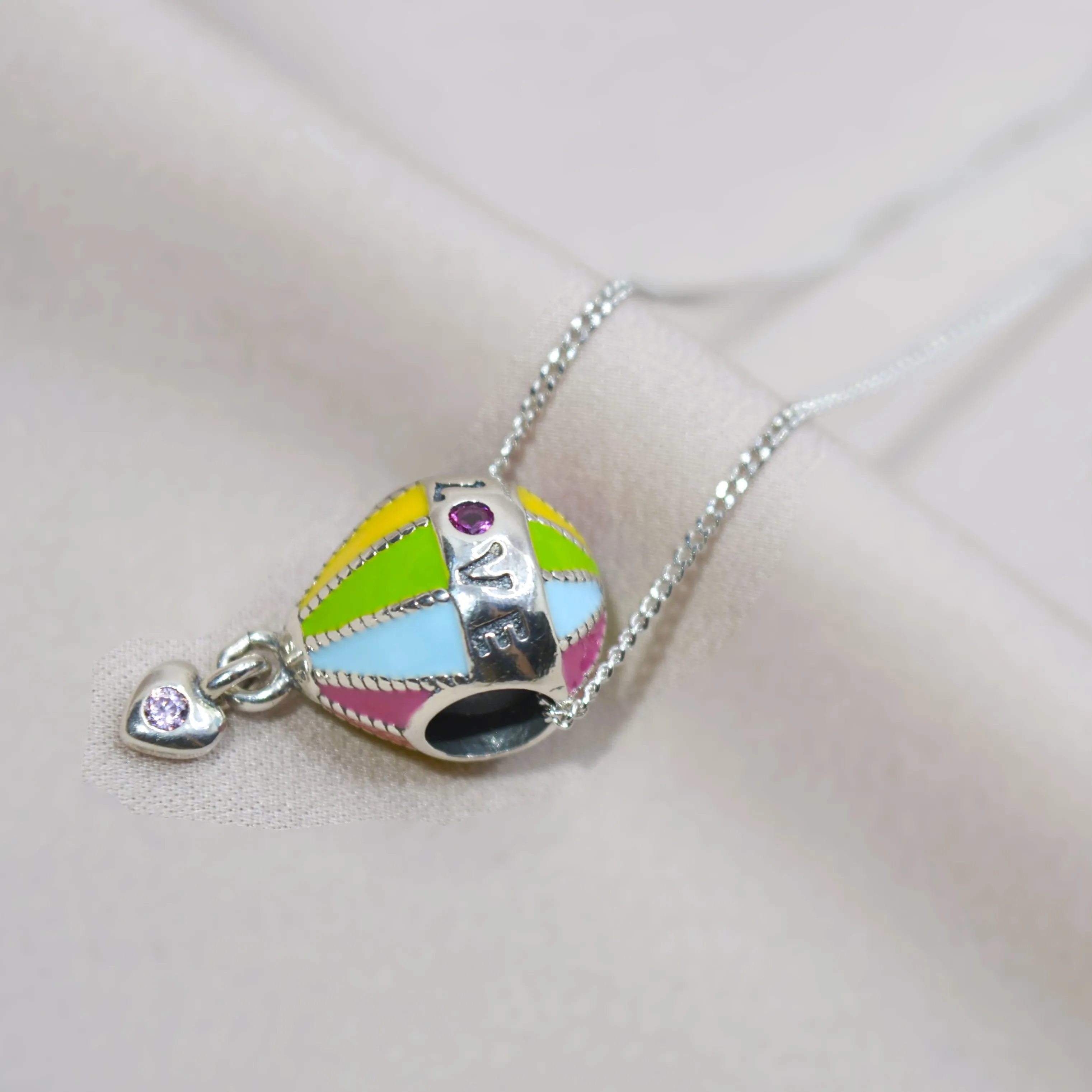 Colorful Hot Air Balloon Charm Pendant - 925 Silver Jewelry